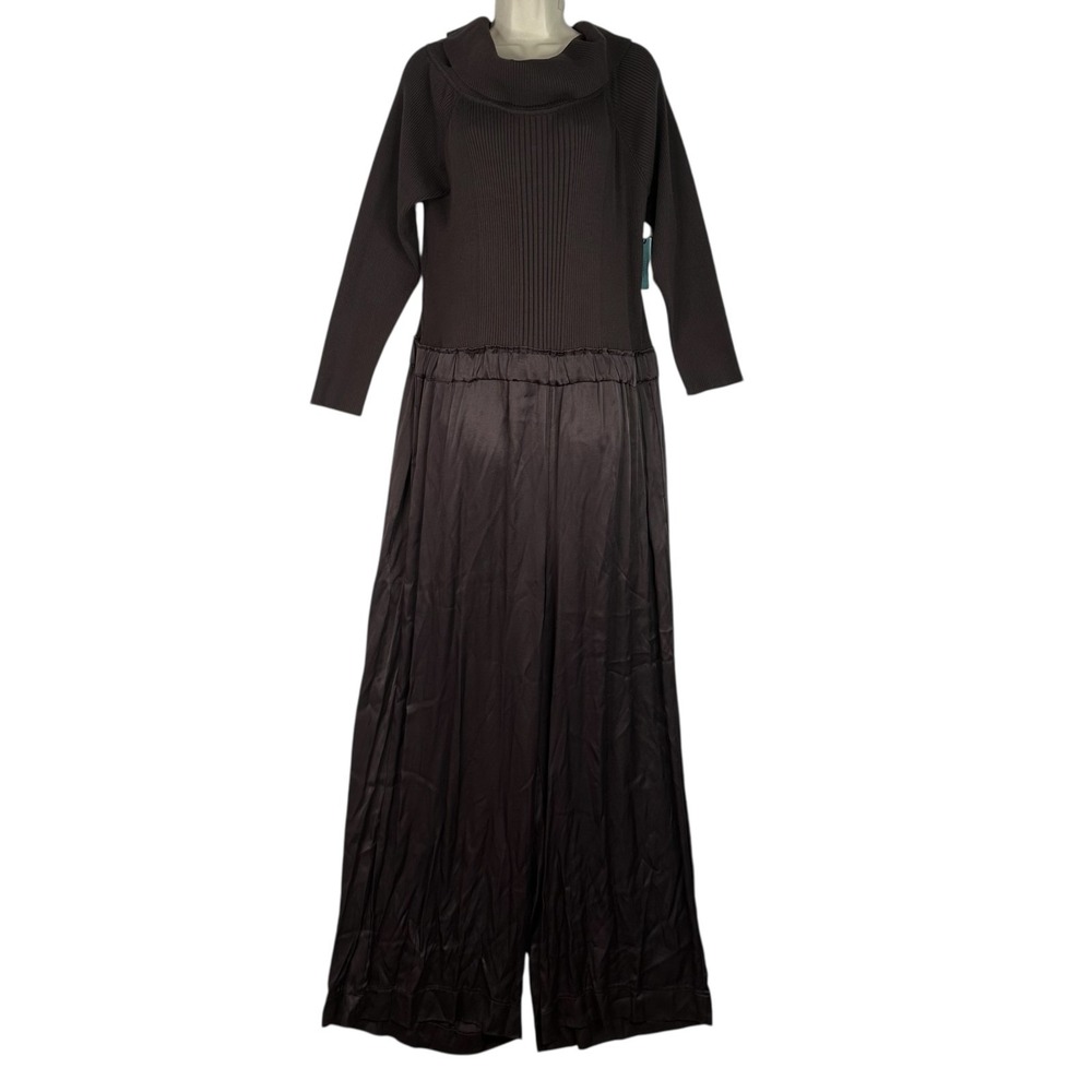 Anthropologie Jumpsuit Womens 2X Brown Ombré Wide Leg Rib Knit Long Sleeve Plus